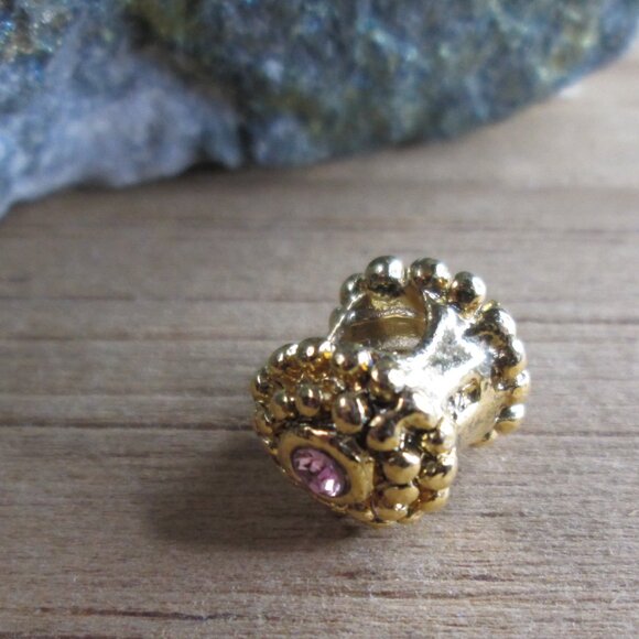 Double Ended Beaded Gold Plated Sterling Silver European Charm with Pink Crystal - Picture 9 of 9